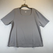 Lands End Top Women XL Gray Short Sleeve Square Neckline Polyester Blend Casual