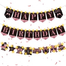 Rose Gold Happy Birthday Banner Lighted Sign Decorations with Lights for Wome...