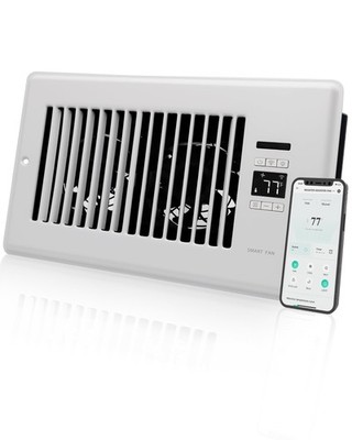 Smart Register Booster Fan 6x10 for HVAC Vent White WiFi Thermostat Control