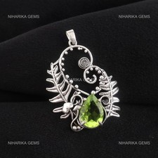 Pear August Peridot Stone Ethnic New Valentines Wife Pendant Sterling Silver