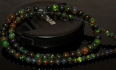 Natural Black Ethiopian Opal Round Beads 4-5mm 4 Inch Strand Smooth Ball Gem