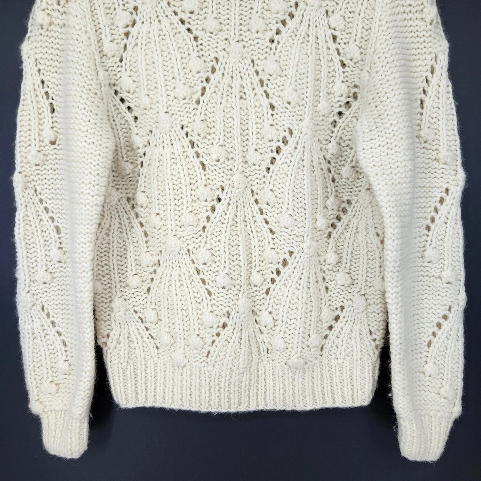 VTG Talbots Womens 100% Wool Sweater Size M Cream Bauble Open Knit Preppy - Image 3 of 4