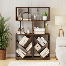 6-Tier Bookshelf, S-Shaped Industrial Geometric Bookcase w/ Open Display Shelves