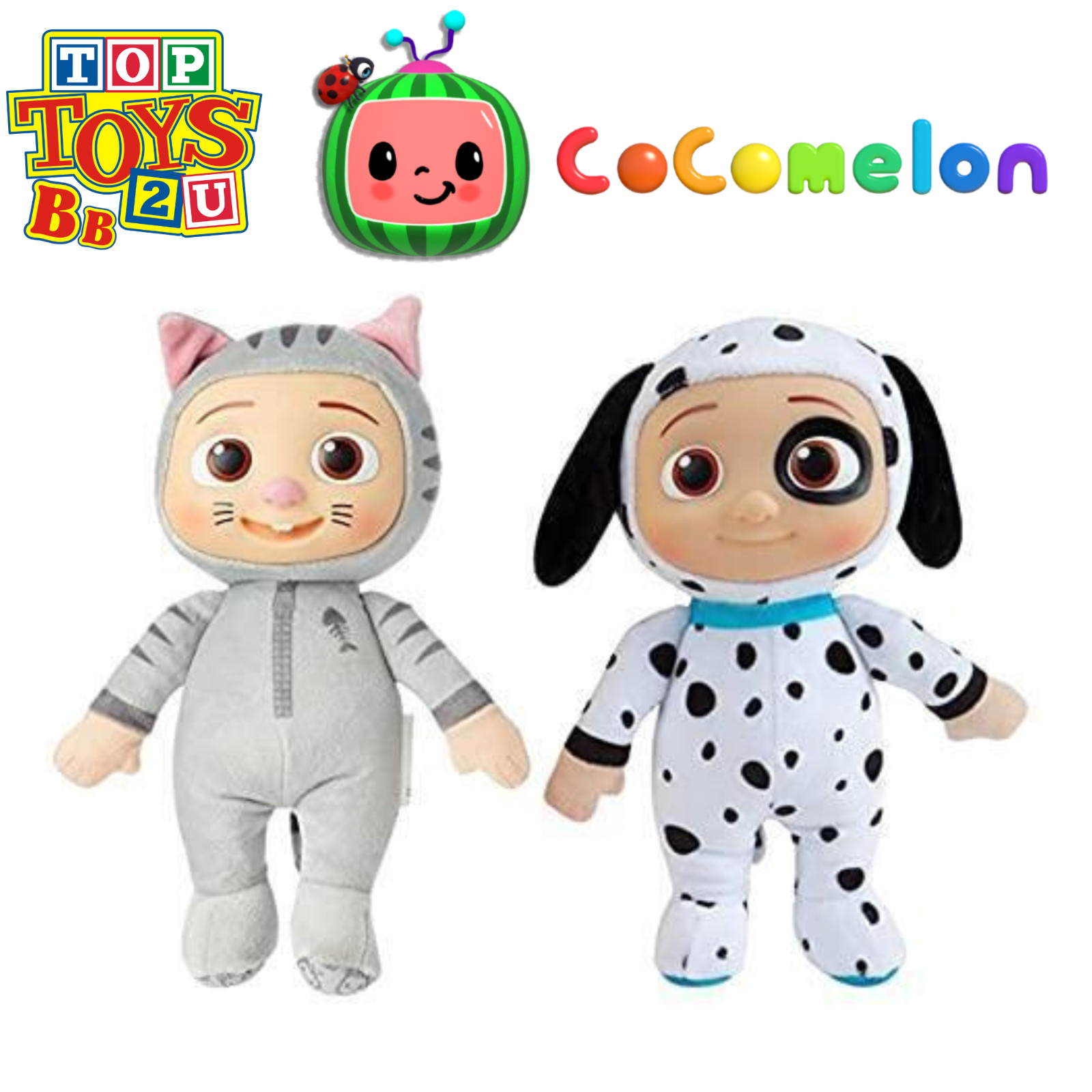 CoComelon JJ Kitty & Puppy Plush Stuffed Animal Toys, 2 Pack - 8"" Plush