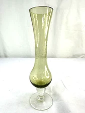 Vtg Single Bud Vase Depression Glass Green Floral Etched 8" Swirled Stem FreShip
