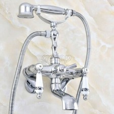 Chrome Wall Mount Bathtub Clawfoot Tub Faucet W/ Hand Shower Adjustable 3 3/8"