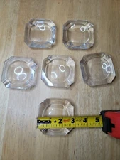 6 Vintage Clear Glass Cigarette Ashtray 2 3/4" Square 2 and 4 slots