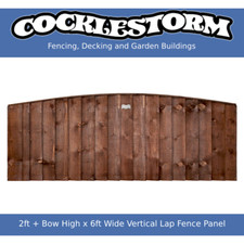 2ft + Bow High x 6ft Wide Vertical Lap Feather Edge Timber Garden Fence Panel