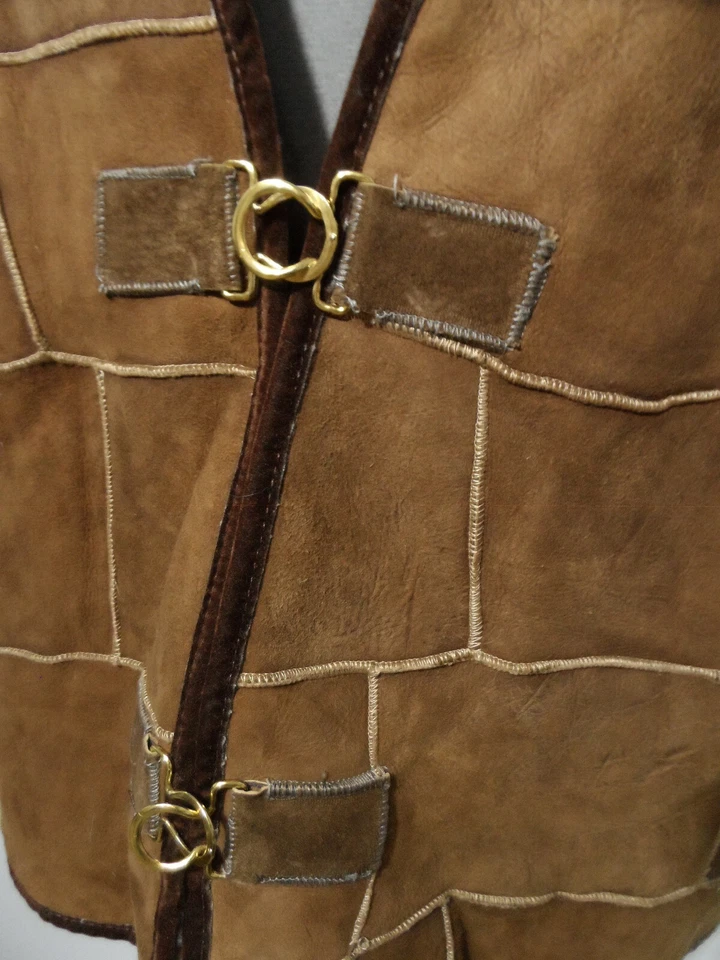 Chaleco de piel de gamuza reversible L marrón cierre de rana deflecta occidental PIEL REAL genuino Foto 2 de 4