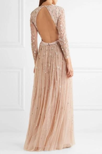 Needle and Thread Blush Nude Celestial Open Back Gown US 2 4 650