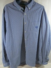 Chaps Button Up Shirt Mens XXL Long Sleeve Blue Plaid Casual Check Dress