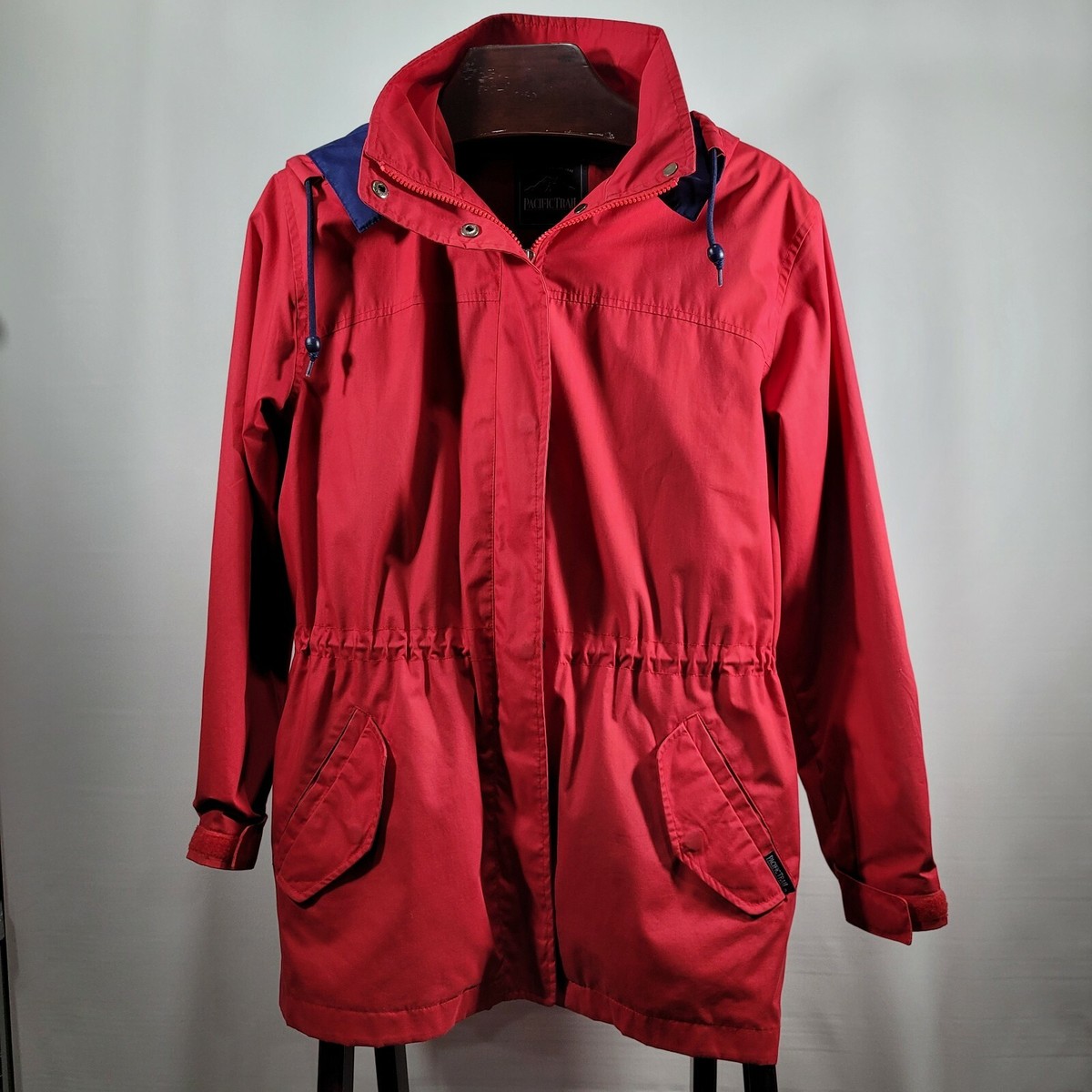 Pacific Trail Womens Red w/ Blue Windbreaker Parka Jacket Hood