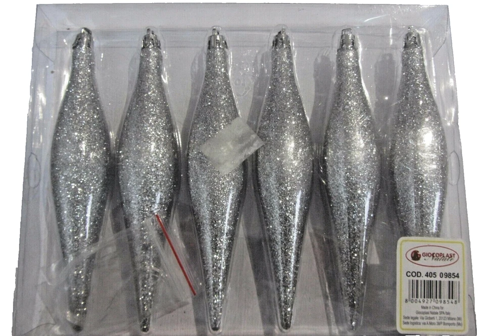 Ghiaccioli natalizi palline albero di Natale 6 decorazioni feste argento glitter - Immagine 2 di 4