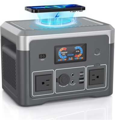 Power Station, 384Wh LiFePO4 Battery Backup, 600W(1800W Peak) Solar Generator