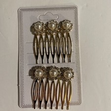 Bridal 2 pc Gold w Pearls 2  Hair Combs Small New