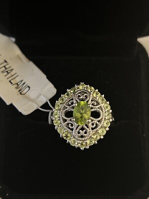 Sterling Silver 925 Peridot Filigree Ring Size 6 Signed HAN Ornate ...