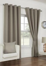 WAFFLE TAUPE CURTAINS EYELET RING TOP LINED WINDOW LINEN LOOK DIAMOND MINK 