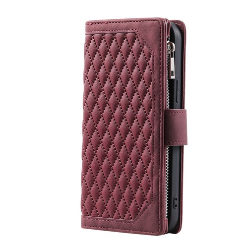 Grid Leather Zipper Card Wallet Phone Case For Google Pixel 6 7 8 Pro 5A 6A 7A - Picture 17 of 18
