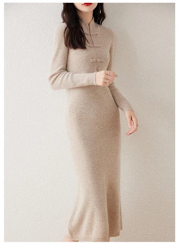 Pullover Half-turtleneck Wool Knitted Dress Women's Mid Length Cashmere Sweater - Bild 11 von 20