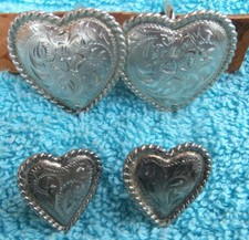 4 Rope Edge Silver Heart Bridle Conchos 2 Sterling 2 Alpaca 1-1/2 in. & 7/8 in.