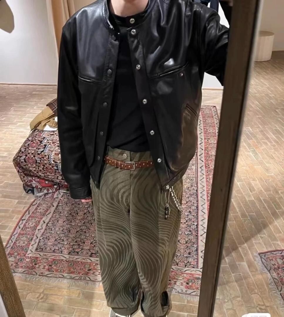Lemaire Black Leather Motorcycle Rider Jacket Size M from