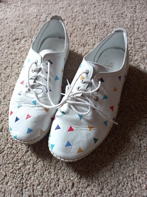 Lotus Ladies White Leather Trainers With Multi Coloured Flags - Main Image