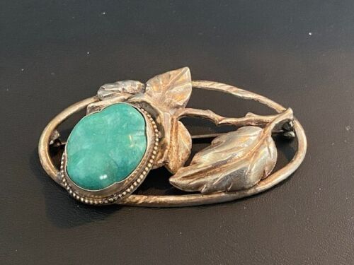 VINTAGE MODERNIST 925 STERLING SILVER & TURQUOISE BOULDER BROOSH
