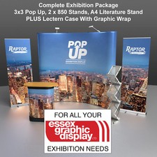 Complete Exhibition Display Printed 3x3 Pop Up Package - Counter - Banner Stands