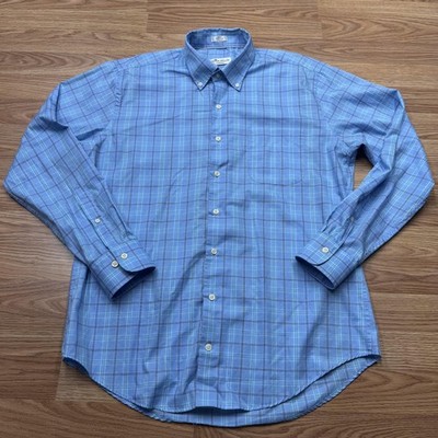 Peter Millar Shirt Mens Large Blue Plaid Crown Ease Long Sleeve Button Down