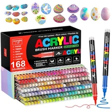 168 Colors Acrylic Paint Markers, Soft Brush Tip Pens with Automatic Ink Cont...