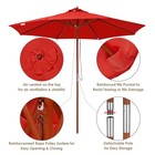 9ft Wooden Outdoor Patio Umbrella Pulley Garden Yard Beach Wedding Sunshade Red — photo 5