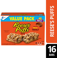 REESE'S Puffs Cereal Treat Bars, Peanut Butter and Cocoa, Value Pack, 16 Count,