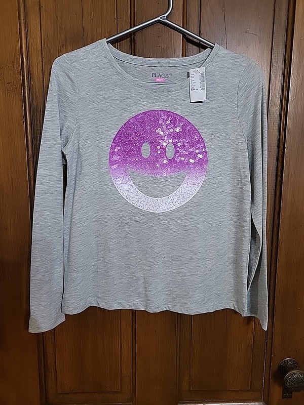 The Childrens Place Long Sleeve Sequence Gray XXL/16 Girls Shirt, NWT