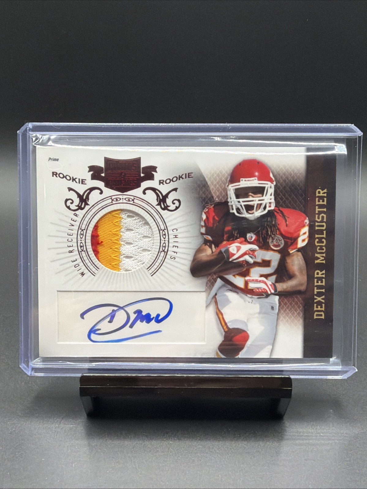 2010 Panini Plates & Patches Dexter McCluster /599 RC Auto Chiefs 3 Color Patch. view 7