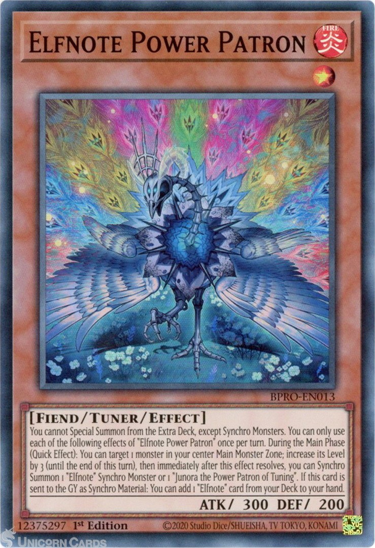 BPRO-EN013 Elfnote Power Patron : Super Rare 1st Edition Mint YuGiOh Card