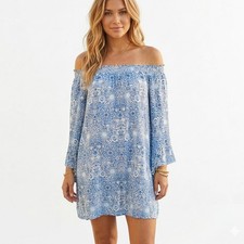 Show Me Your Mumu Women's off Shoulder Dress in Blue Floral