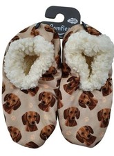 New Comfiest Unisex Dachshund Dog Slippers Sherpa Lined Animal Print Booties Tan