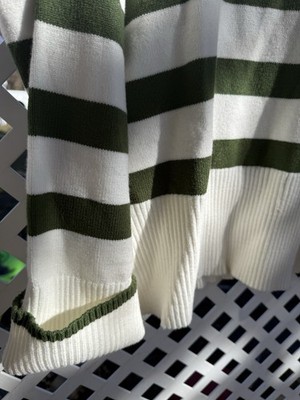 Lillusory Women s Medium Green White Striped Soft Knit Pullover Sweater M Irish