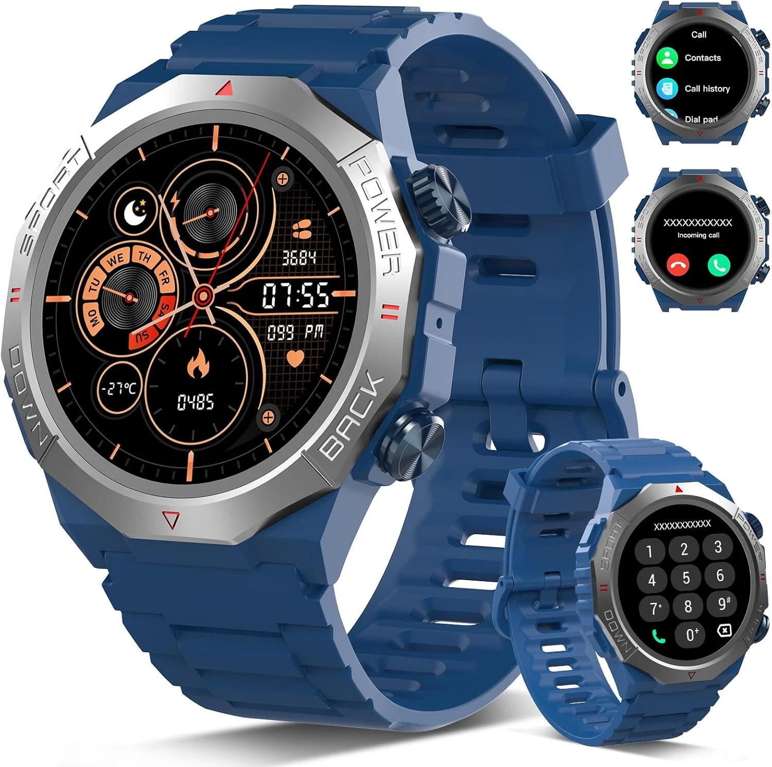 Smart Watch Men Men with Phone Function Wristwatch for iOS Android Outdoor