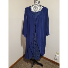Unbranded Lace Dress & Chiffon Duster Set Women Navy Blue Good Floral 2-Piece