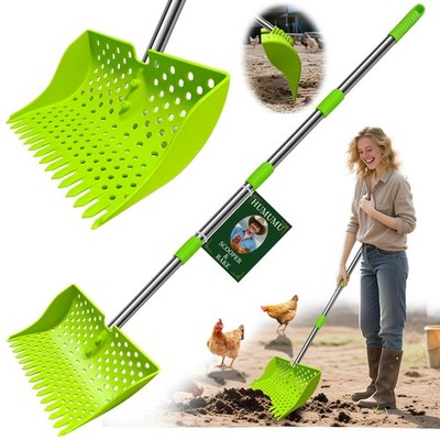 12-Inch 2-in-1 Chicken Poop Scooper & Rake   US Patent Pending   3-Shape Sift...