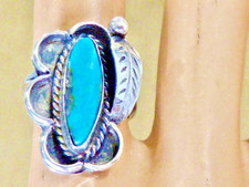 VINTAGE HAND MADE NAVAJO KINGMAN TURQUOISE STERLING RING SIZE 5 NATIVE RING