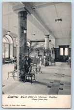 Lucerne Switzewrland Postcard Grand Hotel de l'Europe Lobby c1940's Vintage