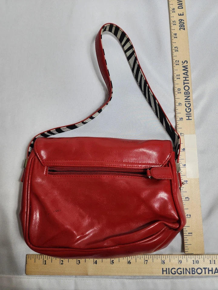 Mondani New York Rojo Imitación Cuero Bolso Cartera Bolso Cebra Acento Asa Foto 3 de 4