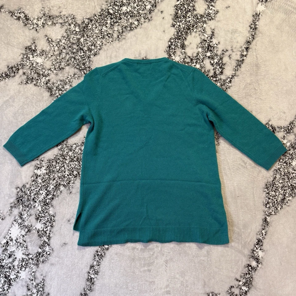 Suéter Peck Peck para mujer talla M verde cuello en V manga 3/4 tejido cachemir tejido Foto 2 de 4