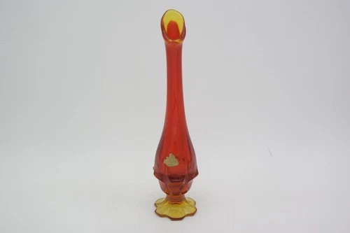 VTG MCM Fenton Valencia Red Orange Swung Glass 12.5" Amberina Vase