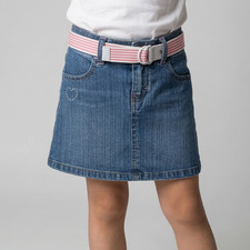 Tommy Hilfiger Girl's Blue Denim Jean Skirt with Pink  White Stripe Belt size 4