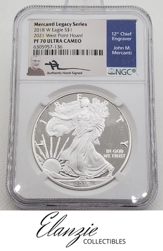 2018-W Proof American Silver Eagle 2021 WP Hoard Mercanti Legacy Series NGC PF70