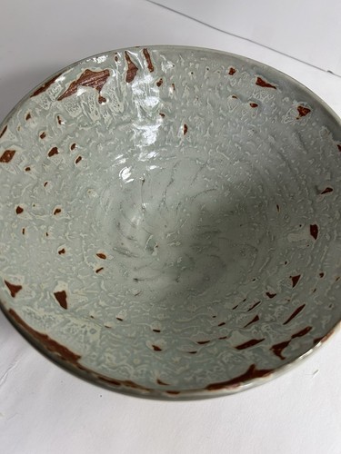 Studio Art Pottery Bowl Signed Sage Green Drip Glaze - Picture 2 of 7