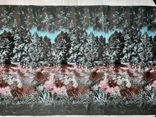 Vintage 1950’s Floral Scenic Reclaimed Cotton Sewing Fabric 34”x 2 yds Pink Gray